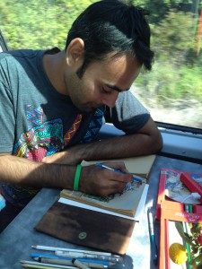 Anser draws the images of America he views on the Millennial Train Project journey.