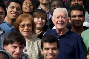 Juliano Saccomani (foreground, middle, 2012-2013, Fulbright FLTA from Brazil, meeting former President Jimmy Carter and First Lady Rosalynn Carter at a Georgia chapter Fulbright Association event