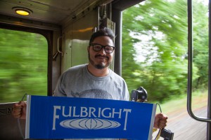 Fulbright-MTP participant Rodrigo Moran from El Salvador on board the Millennial Train.