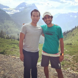 Fulbright-MTPTrain participants Alyas Widita from Indonesia, left, and Ammar Mohammed, from Yemen, Right, at Glacier National Park in Montana.