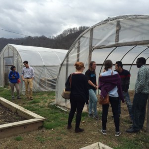 Fulbright Amizade participants visiting a community garden in Williamson, WV, built on a mountain top after strip mining. Photo by Khaliungoo Ganbat
